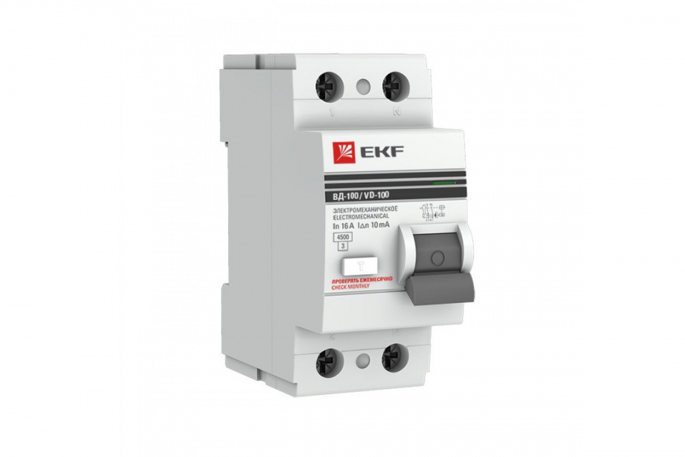 Выключатель диффер. тока (УЗО) 2п 16А 10мА тип AC ВД-100 (электромех.) PROxima EKF elcb-2-